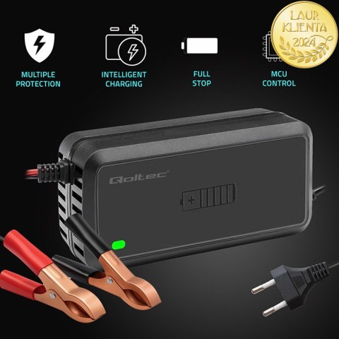 Qoltec Inteligentna mikroprocesorowa ładowarka 12V | 5A | Prostownik do akumulatora AGM GEL SLA | 6 - stopniowe ładowanie
