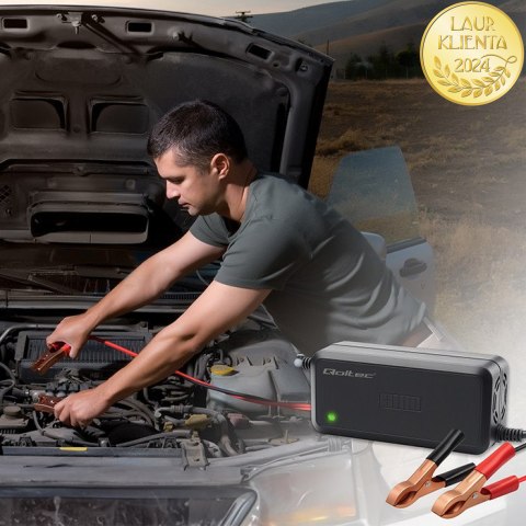Qoltec Inteligentna mikroprocesorowa ładowarka 12V | 5A | Prostownik do akumulatora AGM GEL SLA | 6 - stopniowe ładowanie