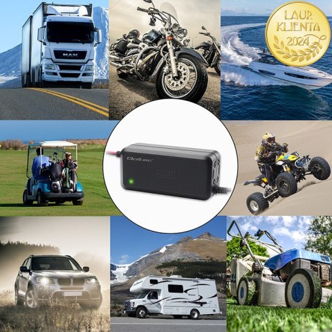 Qoltec Inteligentna mikroprocesorowa ładowarka 12V | 5A | Prostownik do akumulatora AGM GEL SLA | 6 - stopniowe ładowanie
