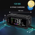 Qoltec Inteligentna mikroprocesorowa ładowarka 12V 6A | Prostownik z funkcją naprawy do akumulatora AGM GEL LiFePO4 | LCD