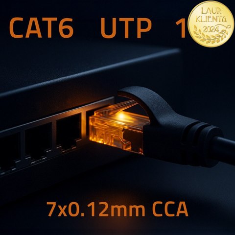 Qoltec Kabel Patchcord UTP | CAT6 | 2 x RJ-45 | High speed 1Gb/s | Pozłacane styki | 10m | czarny