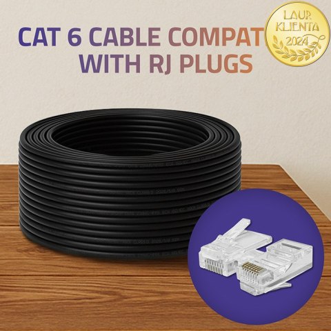 Qoltec Kabel Patchcord sieciowy skrętka UTP | CAT6 | High speed 1Gb/s | LAN | 100m | czarny