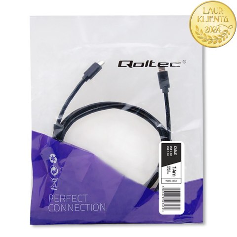 Qoltec Kabel USB 2.0 typ C męski | USB 2.0 typ C męski | 1.4m | Czarny