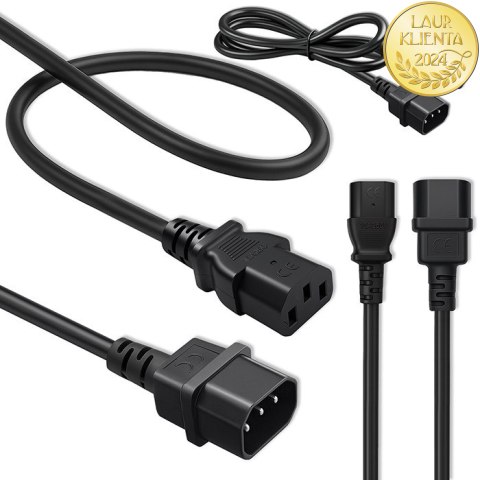 Qoltec Kabel przedłużający zasilający IEC C13/C14 | 3x1.0mm² | 1.8m