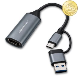Qoltec Karta przechwytywania obrazu | Adapter USB-C USB-A | HDMI | 4K 30Hz | Aluminium