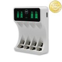 Qoltec Ładowarka do akumulatorków Ni-MH typu R03 AAA R6 AA | LCD | Kabel USB-C | Biała