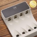 Qoltec Ładowarka do akumulatorków Ni-MH typu R03 AAA R6 AA | LCD | Kabel USB-C | Biała