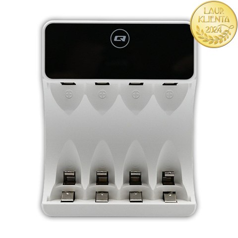 Qoltec Ładowarka do akumulatorków Ni-MH typu R03 AAA R6 AA | LCD | Kabel USB-C | Biała