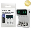 Qoltec Ładowarka do akumulatorków Ni-MH typu R03 AAA R6 AA | LCD | Kabel USB-C | Biała