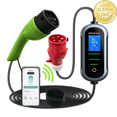 Qoltec Mobilna ładowarka do samochodu elektrycznego EV z regulacją 2w1 Typ2 | 22kW | 400V | Wi-fi | TUYA | SMART LIFE | LCD | Pr