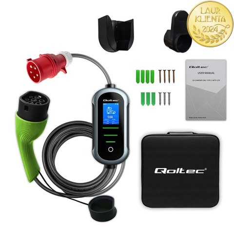 Qoltec Mobilna ładowarka do samochodu elektrycznego EV z regulacją 2w1 Typ2 | 22kW | 400V | Wi-fi | TUYA | SMART LIFE | LCD | Pr
