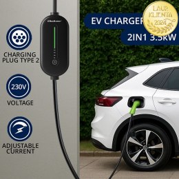 Qoltec Mobilna ładowarka do samochodu elektrycznego EV z regulacją 2w1 Typ2 | 3.5kW | 230V | LED | 5m