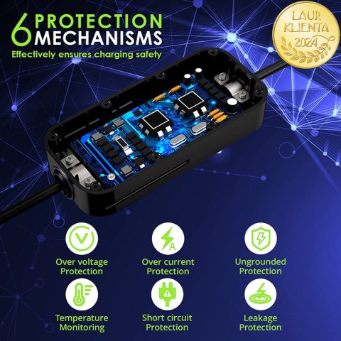 Qoltec Mobilna ładowarka do samochodu elektrycznego EV z regulacją 2w1 Typ2 | 3.5kW | 230V | LCD | Przenośna | 4m