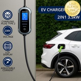 Qoltec Mobilna ładowarka do samochodu elektrycznego EV z regulacją 2w1 Typ2 | 3.5kW | 230V | Wi-fi | TUYA | SMART LIFE | LCD | P