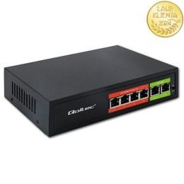 Qoltec Przełącznik sieciowy SWITCH FAST Ethernet PoE | 4x RJ45 | 2x RJ45 Uplink | 65W | 10/100Mb/s