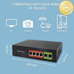 Qoltec Przełącznik sieciowy SWITCH FAST Ethernet PoE | 4x RJ45 | 2x RJ45 Uplink | 65W | 10/100Mb/s