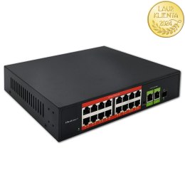 Qoltec Przełącznik sieciowy SWITCH Fast Ethernet PoE | 16x RJ45 10/100 Mb/s | 2x RJ45 Uplink 1000 Mb/s | 1x SFP 1000 Mb/s
