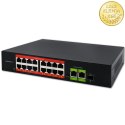 Qoltec Przełącznik sieciowy SWITCH Fast Ethernet PoE | 16x RJ45 10/100 Mb/s | 2x RJ45 Uplink 1000 Mb/s | 1x SFP 1000 Mb/s