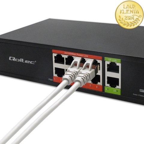 Qoltec Przełącznik sieciowy SWITCH Fast Ethernet PoE | 8x RJ45 | 2x RJ45 Uplink | 120W | 10/100 Mb/s