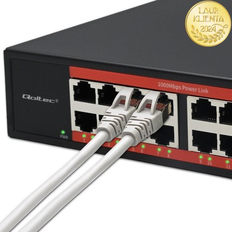 Qoltec Przełącznik sieciowy SWITCH Gigabit Ethernet PoE | 16x RJ45 | 2x SFP | 1000 Mb/s