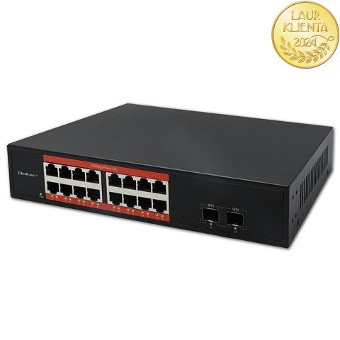 Qoltec Przełącznik sieciowy SWITCH Gigabit Ethernet PoE | 16x RJ45 | 2x SFP | 1000 Mb/s