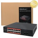 Qoltec Przełącznik sieciowy SWITCH Gigabit Ethernet PoE | 16x RJ45 | 2x SFP | 1000 Mb/s