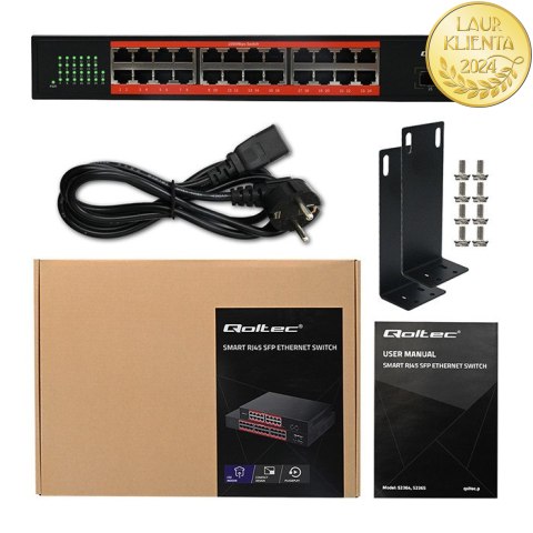 Qoltec Przełącznik sieciowy SWITCH Gigabit Ethernet PoE | 24x RJ45 | 2x SFP | 1000 Mb/s