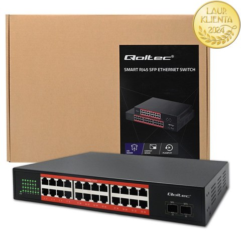 Qoltec Przełącznik sieciowy SWITCH Gigabit Ethernet PoE | 24x RJ45 | 2x SFP | 1000 Mb/s