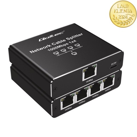 Qoltec Rozdzielacz Splitter Ethernet mini SWITCH 1x4 RJ45 | 1000Mb/s | USB-C | Aluminium