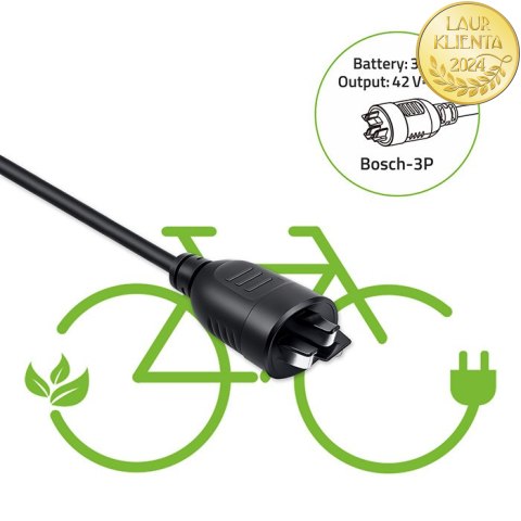 Qoltec Szybka Ładowarka do roweru elektrycznego 36V | 42V | 2A | wtyczka Bosch 3Pin +kabel zasilający