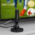Qoltec Wewnętrzna Antena TV DVB-T2 ze wzmacniaczem sygnału i magnetyczną podstawą | 4K | 28dBi | 5m