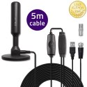 Qoltec Wewnętrzna Antena TV DVB-T2 ze wzmacniaczem sygnału i magnetyczną podstawą | 4K | 28dBi | 5m