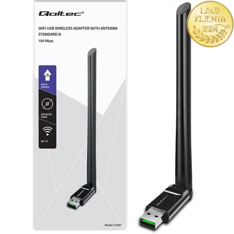 Qoltec Bezprzewodowy adapter Wi-Fi USB z anteną | standard N