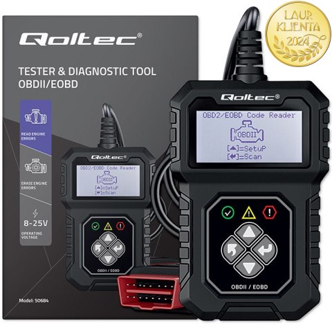 Qoltec Cyfrowy Tester diagnostyczny Interfejs ProLine | OBDII EOBD | Polskie MENU | 8V-25V | Dual system