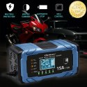 Qoltec Inteligentna mikroprocesorowa ładowarka 12V 15A | Prostownik z funkcją naprawy | AGM GEL LiFePO4 | 9- stopniowe ładowanie