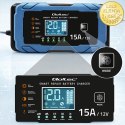 Qoltec Inteligentna mikroprocesorowa ładowarka 12V 15A | Prostownik z funkcją naprawy | AGM GEL LiFePO4 | 9- stopniowe ładowanie