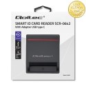 Qoltec Inteligentny czytnik chipowych kart ID SCR-0642 | USB 2.0 + Adapter USB-C