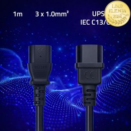 Qoltec Kabel zasilający IEC C13 | C14 | 3x1.00mm² | Czysta miedź Cu | 1m