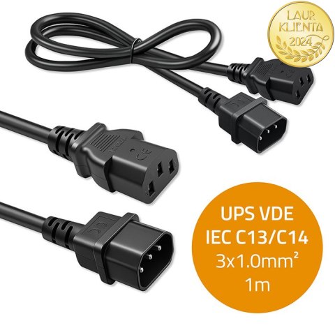 Qoltec Kabel zasilający IEC C13 | C14 | 3x1.00mm² | Czysta miedź Cu | 1m