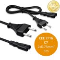 Qoltec Kabel zasilający IEC C7 | CEE 7/16 | ósemka | 2x0.75mm² | Czysta miedz CU | 1m