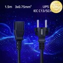 Qoltec Kabel zasilający SCHUKO CEE 7/7 (E/F) | IEC C13 | 3x0.75mm² | Czysta miedź Cu | 1.5m