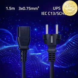 Qoltec Kabel zasilający SCHUKO CEE 7/7 (E/F) | IEC C13 | 3x0.75mm² | Czysta miedź Cu | 1.5m