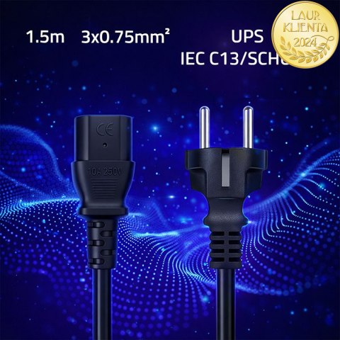 Qoltec Kabel zasilający SCHUKO CEE 7/7 (E/F) | IEC C13 | 3x0.75mm² | Czysta miedź Cu | 1.5m