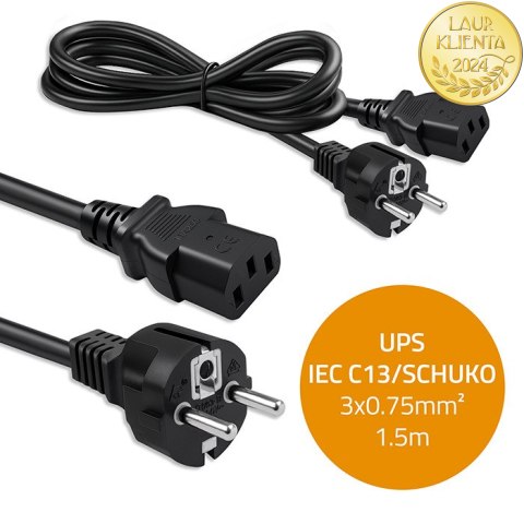 Qoltec Kabel zasilający SCHUKO CEE 7/7 (E/F) | IEC C13 | 3x0.75mm² | Czysta miedź Cu | 1.5m