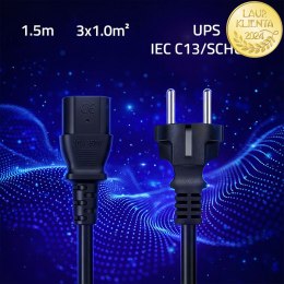 Qoltec Kabel zasilający SCHUKO CEE 7/7 (E/F) | IEC C13 | 3x1.00mm² | Czysta miedź Cu | 1.5m