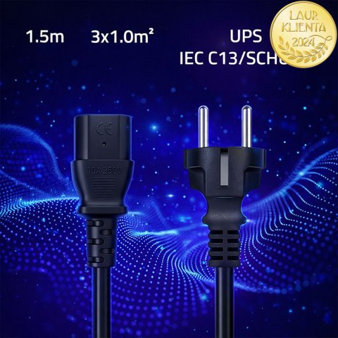 Qoltec Kabel zasilający SCHUKO CEE 7/7 (E/F) | IEC C13 | 3x1.00mm² | Czysta miedź Cu | 1.5m