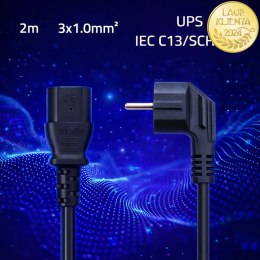 Qoltec Kabel zasilający | wtyczka kątowa SCHUKO CEE 7/7 (E/F) | IEC C13 | 3x1.00mm² | Czysta miedź Cu | 2m