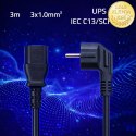 Qoltec Kabel zasilający | wtyczka kątowa SCHUKO CEE 7/7 (E/F) | IEC C13 | 3x1.00mm² | Czysta miedź Cu | 3m