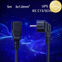Qoltec Kabel zasilający | wtyczka kątowa SCHUKO CEE 7/7 (E/F) | IEC C13 | 3x1.00mm² | Czysta miedź Cu | 5m