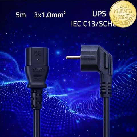 Qoltec Kabel zasilający | wtyczka kątowa SCHUKO CEE 7/7 (E/F) | IEC C13 | 3x1.00mm² | Czysta miedź Cu | 5m
